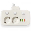 Akım Korumalı 2’li Ayrı Anahtarlı Priz, 2x Priz, 3x Usb, 1x Type-c, 2 Mt Kablo, Hızlı Şarj