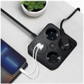 Akım Korumalı Anahtarlı Priz - 3x Priz - 2x Usb - 2x Type-c - 2 Mt Kablo Hızlı Şarj Özellikli Siyah