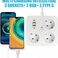 Akım Korumalı Anahtarlı Priz - 3x Priz - 2x Usb - 2x Type-c - 2 Mt Kablo Hızlı Şarj Özellikli Siyah