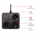 Akım Korumalı Anahtarlı Priz - 3x Priz - 2x Usb - 2x Type-c - 2 Mt Kablo Hızlı Şarj Özellikli Siyah