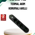 Akım Korumalı Anahtarlı USB Girişli Üçlü Priz