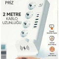 Akım Korumalı Priz Ve Masaüstü Şarj İstasyonu Kablosuz 4 Priz ,4 Usb, 2 Type-c Girişli 2 Metre