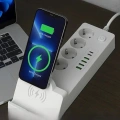 Akım Korumalı Priz Ve Masaüstü Şarj İstasyonu Kablosuz 4 Priz ,4 Usb, 2 Type-c Girişli 2 Metre