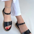 HERŞEYTREND Andana Siyah Cilt Sandalet