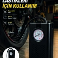 Araç Lastik Şişirme Pompası Taşınabilir Analog Basınç Göstergeli Hava Kompresörü