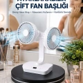 Ayarlanabilir Hızlı Çift Başlıklı Masaüstü Fan – Gece Lambalı Serinletici