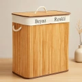 Bambu Ahşap 2 Bölmeli Çamaşır Sepeti 52x32x62 cm