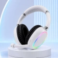 Beyaz Bluetooth 5.0 Mikrofonlu Kablosuz Kulak Üstü Kulaklık RGB Işıklı Type-C Şarjlı