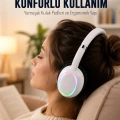 Beyaz Kablosuz Bluetooth Kulaklık Mikrofonlu Ergonomik Kulak Üstü Tasarım