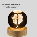 Bitki Temalı LED Işıklı Cam Küre Ahşap Standlı Modern Gece Lambası