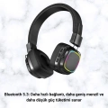 Bluetooth 5.3 Rainbow Işıklı Kulak Üstü Kablosuz Kulaklık Yeni Nesil