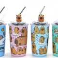 Capybara Figürlü Isı Muhafazalı Metal Pipetli Paslanmaz Çelik Kupa Alk4429