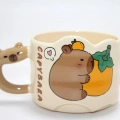 Capybara Figürlü Yayvan Formlu Porselen Kupa Bardak Alk5044