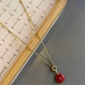Dorika Zincirli Taşlı Kolye- 60 cm - Kırmızı