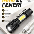 El Feneri Led USB Şarjlı Zoom Mini Led Işık Acil Durum Feneri