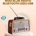 Eskitme Tasarımlı Ahşap Bluetooth Radyo LED Aydınlatmalı