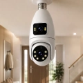 Gece Görüşlü Çift Lens Wi-Fi Ampul Kamera Mobil Takip Destekli