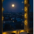 Gold Renk Metal Minareli Hilal LED Işık Pilli Ramazan Süsü
