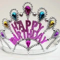 Gümüş Renk Happy Birthday Yazılı Doğum Günü Tacı 60 Cm