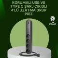 HERŞEYTREND 4 Priz 2 USB 1 Type-C Akım Korumalı Çoklu Priz Led Anahtarlı