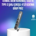 HERŞEYTREND 4’lü Çoklu Priz 2 USB Type-C Girişli Akım Korumalı Siyah