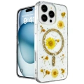 HERŞEYTREND Apple İphone 16 Pro Kılıf Daisy Simli Magsafe Kapak - Gold