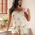 HERŞEYTREND  Ayıcık Desenli Askılı Şortlu Pijama Takımı