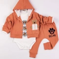 HERŞEYTREND Bear Nakışlı Kapişonlu Erkek Bebek Takım