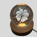 HERŞEYTREND Bitki Temalı LED Işıklı Cam Küre Ahşap Standlı Modern Gece Lambası
