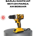 HERŞEYTREND Çift Bataryalı Darbeli Şarjlı Matkap Seti – Metal Dişli, 24 Parça Aksesuar ve LED Işıklı