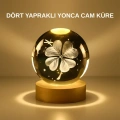 HERŞEYTREND Dekoratif Yonca Görünümlü Işıklı Kristal Cam Küre USB Masa Gece Lambası