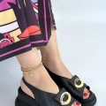HERŞEYTREND Gwon Siyah Cilt Dolgu Topuk Sandalet
