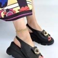 HERŞEYTREND Gwon Siyah Cilt Dolgu Topuk Sandalet