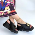 HERŞEYTREND Gwon Siyah Cilt Dolgu Topuk Sandalet