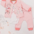 HERŞEYTREND Happy Dancing Desenli 3lü Hırkalı Kız Bebek Takım