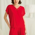 HERŞEYTREND  Kısa Kollu Dantelli V Yaka Şort Pijama Takımı