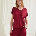 HERŞEYTREND  Kısa Kollu Dantelli V Yaka Şort Pijama Takımı