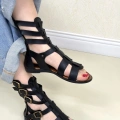 HERŞEYTREND Nola Siyah Hakiki Deri Kemerli Sandalet