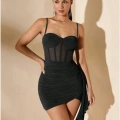 HERŞEYTREND  Özel Şık Tasarım Siyah Korse Görünümlü Mini Club Elbisesi