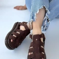 HERŞEYTREND Tenra Kahverengi Süet Kemerli Sandalet