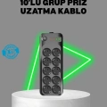 HERŞEYTREND Termal Akım Korumalı 10’lu Grup Priz USB Type-C Hızlı Şarj 2500W 2m Kablo