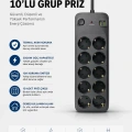 HERŞEYTREND Termal Akım Korumalı USB Type-C Girişli 10lu Grup Priz 2500W Güç Kapasitesi (Kopya)