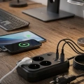 HERŞEYTREND Termal Korumalı Uzatma Kablosu 4 Priz USB ve Type C Çoklu Şarj İstasyonu