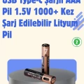 HERŞEYTREND USB Type-C Şarjlı AAA Lityum Pil 1000+ Şarj Döngüsü ile Uzun Ömür