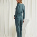 HERŞEYTREND  Yakası Omzu ve Paçası Dantelli Boydan Düğmeli Pijama Takımı