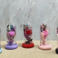Işıklı Müzikli Cam Fanus İçinde Lavantalı Romantik Gül  Alk5001