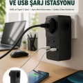 Isıya Dayanıklı PC Gövdeli Akım Korumalı Priz 4 USB Yeni Nesil