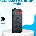 Isıya Dayanıklı Termal Akım Korumalı 8li Priz ve 3 USB Girişli Uzatma Kablosu