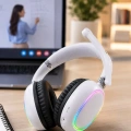 Kablosuz Bluetooth Mikrofonlu Beyaz Kulaklık  RGB Işıklı