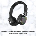 Kablosuz RGB Işıklı Katlanabilir Bluetooth Kulak Üstü Kulaklık